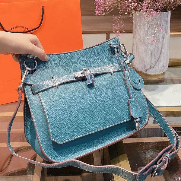 

genuine leather bag shoulder bag fannypack handbags fashion plain stone hasp artwork lock key chain fashion lady bag pursecokt