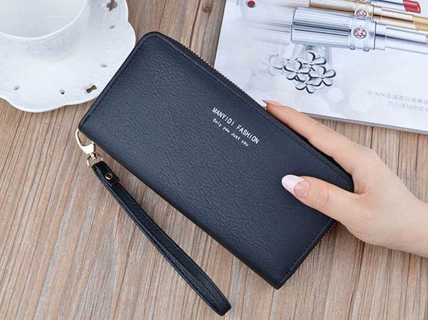 

long zipper wallet fashion women's hand bag large capacity card bags, Red;black