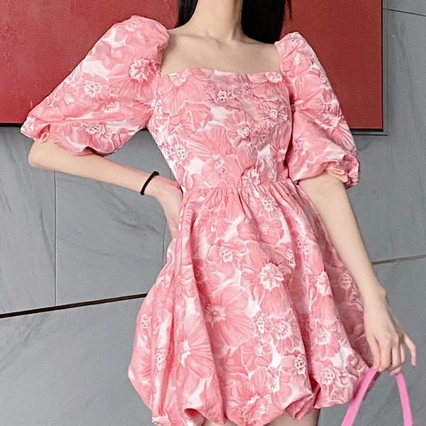 

women vintage jacquard backless ruffles dress square collar half puff sleeve fashion spring summer 16f0783 210510, Black;gray