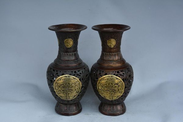 

vases very rare qing dynasty openwork carving brass gilt vase,butterfly,a pair