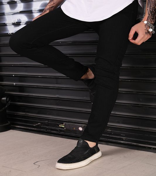

fashion jeans trendy men's slim fit black feet casual small pencil pants, Blue