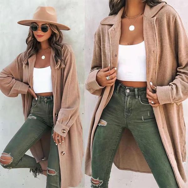 

women's trench coats casual loose irregular outerwear windbreaker vintage button turn-down collar fashion solid harajuku jackets, Tan;black