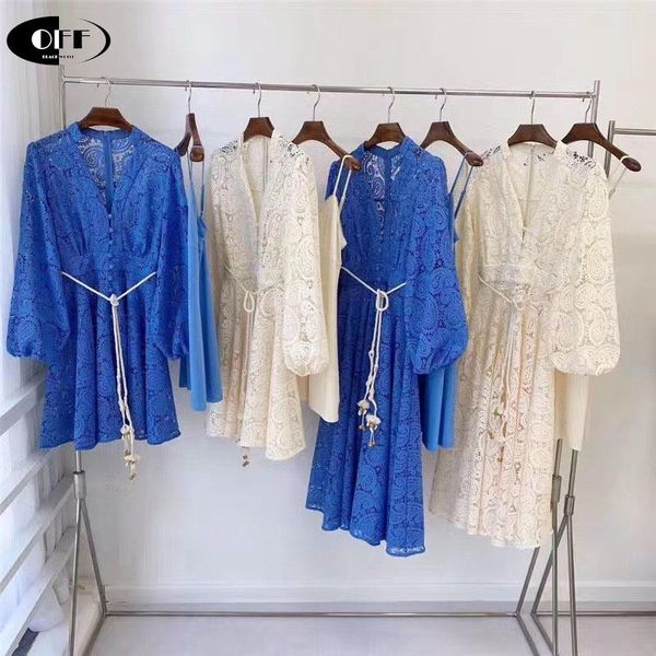 

elegant lace midi dress vintage hollow out lantern long sleeve v-neck retro waist party beach dresses vestidos casual, Black;gray