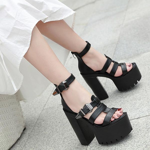 

dress shoes block heel chunky sandals casual woman summer 2021 gladiators punk ymb198, Black