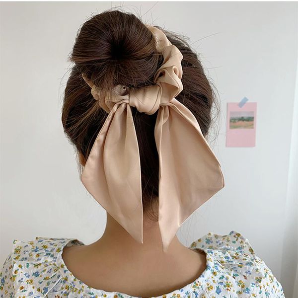 

hair accessories 2021 satin bowknot scrunchie women solid color ponytail holder headbands ties ropes for girls