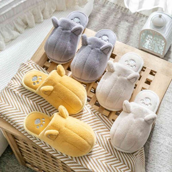 

women short plush slippers women's animal ears warm winter shoes ladies soft indoor flats female cute furry slippers new 2021 y0427, Black