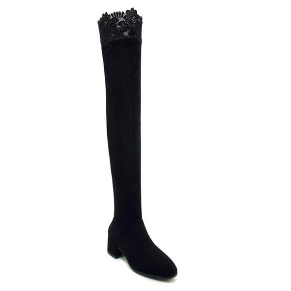

boots women over knee autumn flock long embroider winter short plush inside ladies fashion warm chunky work snow shoes r, Black
