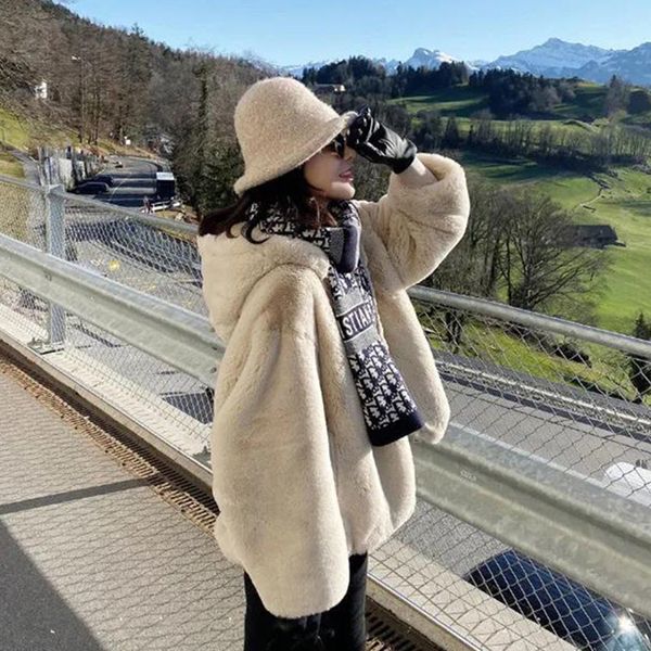

2021 new autumn winter fur coat thick rabbit mid-length overcoat casual plus size women's, Black