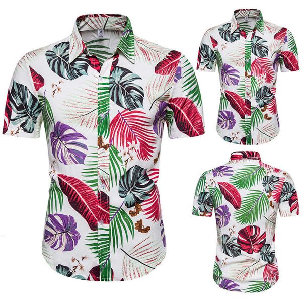 

men's casual shirts shirthawaiian broccoli floral series cotton short sleeve lapel shirt 5893, White;black