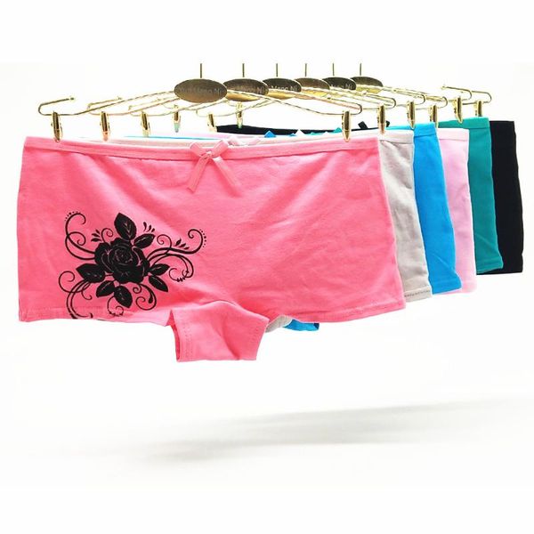 

women's panties ladies underwear lingerie femme floral printed boyshorts underpants boxer women cotton intimates 5pcs, Black;pink