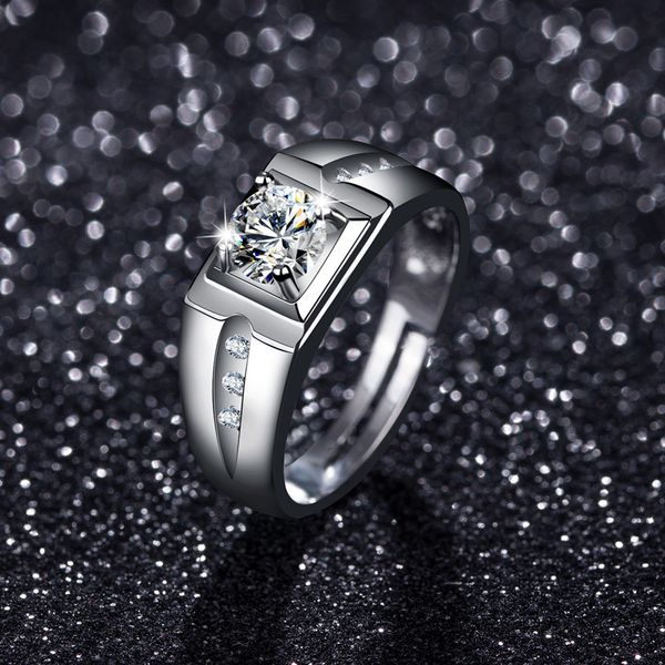 

sterling silver platinum plated classic diamond cz solitaire ring mens atmospheric exaggeration couple lovers wedding holiday gift jewelry, Golden;silver
