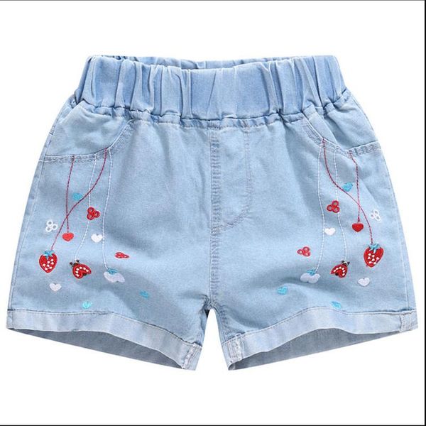 

baby girls summer short jeans children's cotton lovely embroidery all-match ripped kids cozy thin cool pants shorts, Black