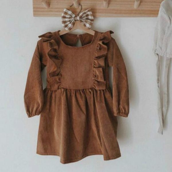 

girl's dresses 2021 ins european and american baby autumn dress winter girls corduroy ruched infant cotton cute dress,#5377, Red;yellow