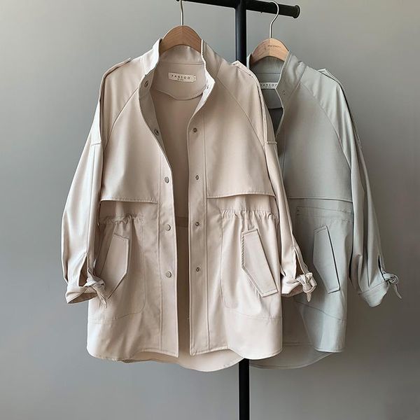 

women's jackets fashion trench coat female autumn windbreaker drawstring casual loose safari clothes stand collar 2021 spring women sho, Black;brown
