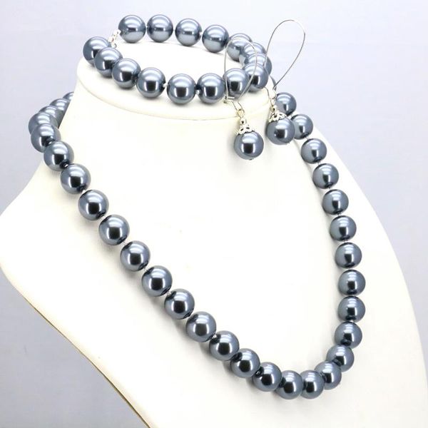 

earrings & necklace dark grey glass pearl set 12mm 18"bracelet 7.5" earring charmingwomen jewelry making design, Silver