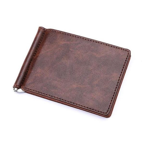 

brand solid simple mini mens leather wallet money clip with metal clamp purse card slots cash holder for man, Red;black