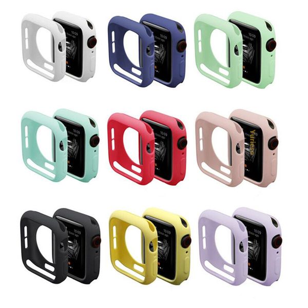 Colorido Soft Silicone Case para AP Watch Series 1 2 3 4 Cover Capas De Proteção Full 42mm 38mm 40mm 44mm Banda Acessórios Adaptação