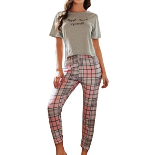 

women's two piece pants womens short sleeve crew neck shirt long pant sleepwear nightwear loungewear set, White