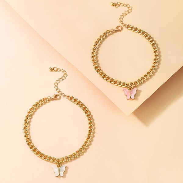 

anklets tocona bohemian butterfly pendant anklet 2pcs/set for women layered adjustable gold alloy metal foot chains jewelry 16412, Red;blue