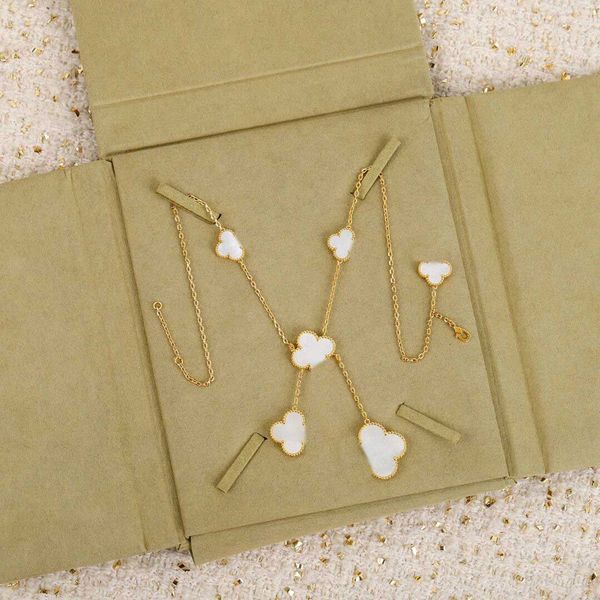 

s925 silver six flower shape pendant necklace earring with white shell in 18k gold plated for women wedding jewelry gift have normal box sta