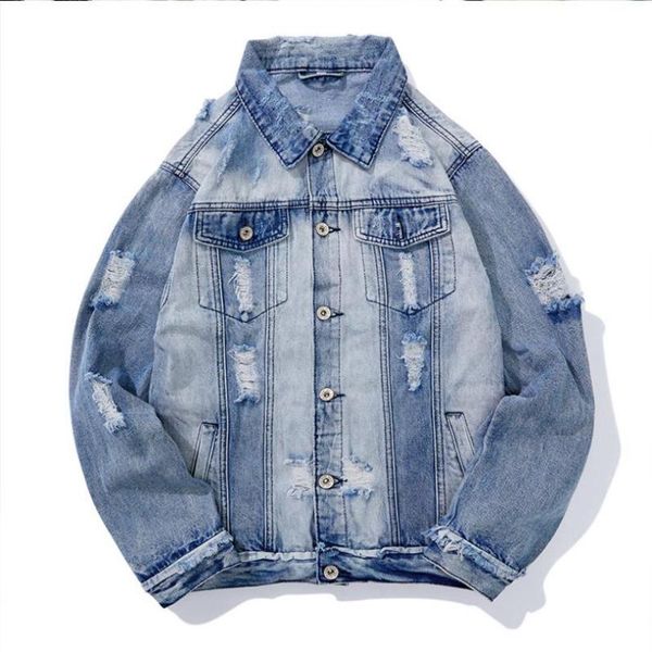 

men's jackets men light blue denim and coats holes jean cotton loose casual, Black;brown