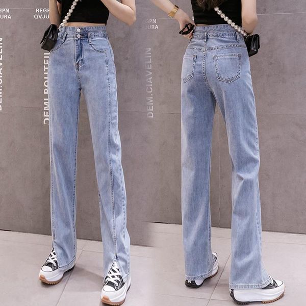 

women's jeans thin high waist wide leg pants in 2021, Blue