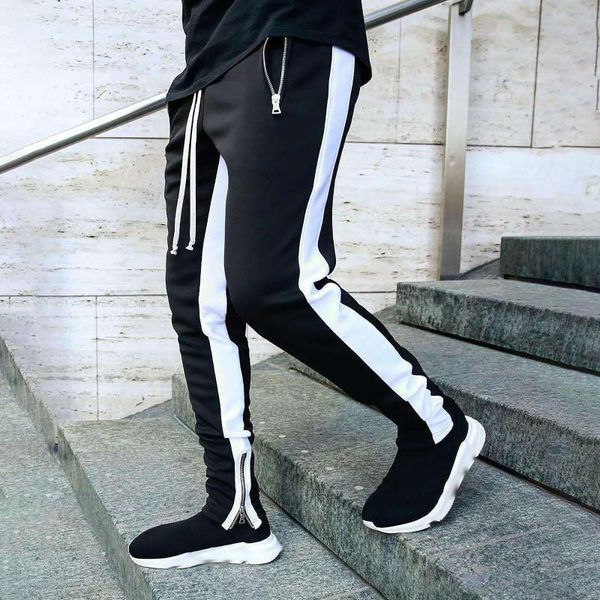 

men's pants men splicing printed overalls casual pocket sport work fog trouser pantalon hiphop rapper homme, Black