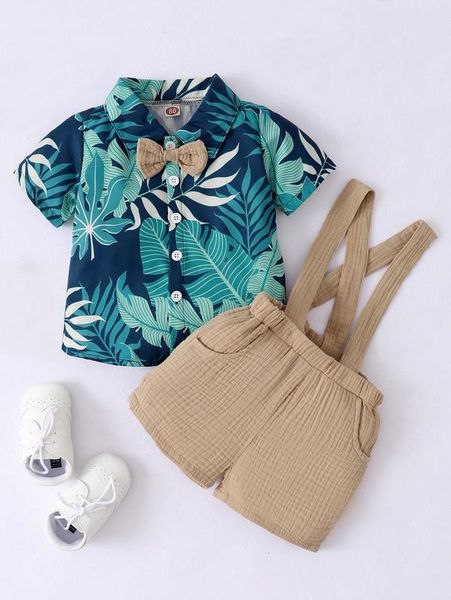 

baby tropical print bow shirt & pinafore shorts she, White