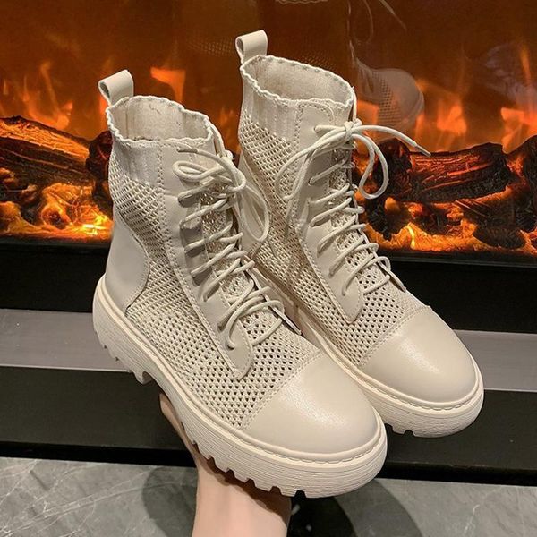 

boots summer ankle 2021 women fashion mesh breathable socks lace up shoes gothic platform sandals round toe white black