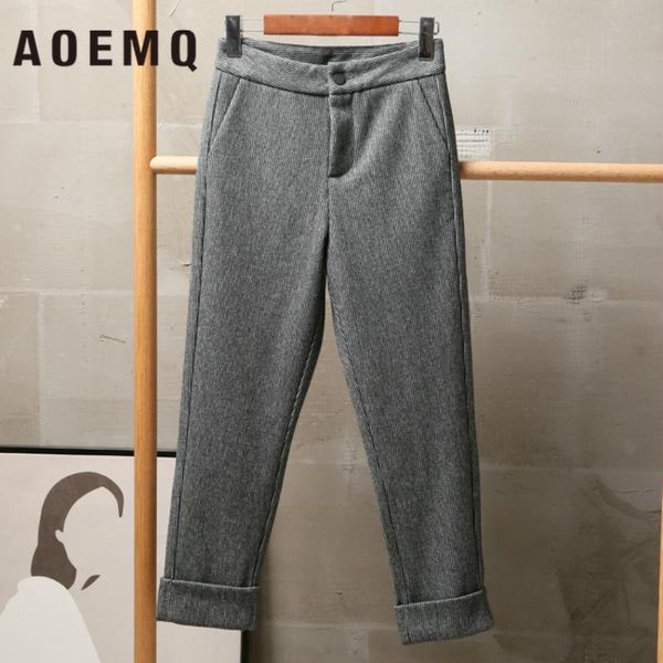 

women's pants & capris aoemq casual woolen solid color spring one button breasted high waist with pockets women buttoms clothing, Black;white