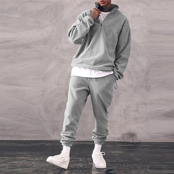 

men's tracksuits 2pcs tracksuit men chandal hombre spring jogging sport fashion solid color standing collar sweater casual sports home, Gray