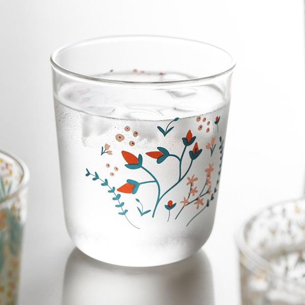 

nordic vintage transparent coffee glass cup heat-resistant milk juice tea drinkware print home wedding glasses drop wine