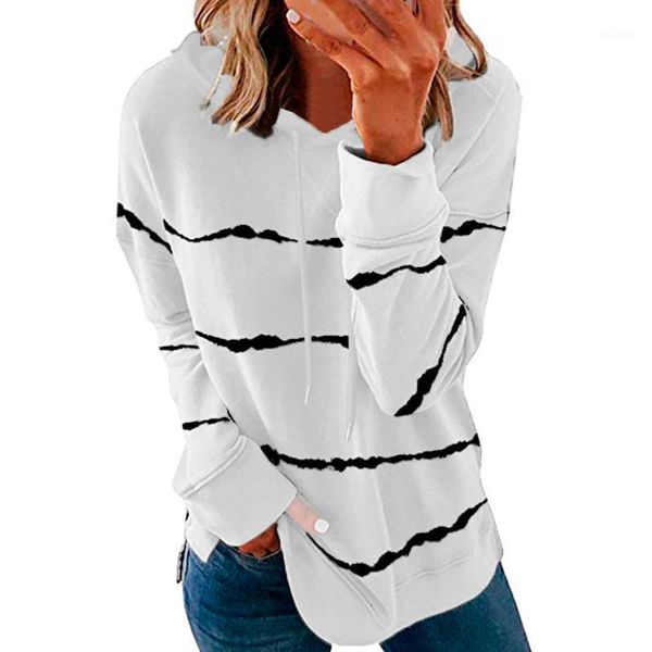 

women's fashion casual print harajuku stripe hooded long sleeve loose vintage autumn undefined blouse blouses & shirts, White