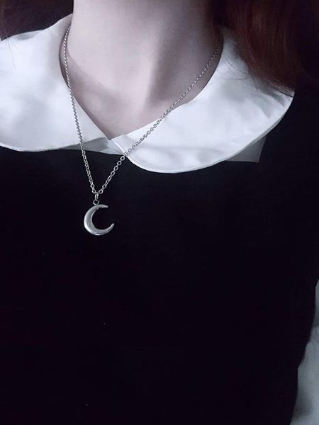 Anhänger Halsketten Stillgirl 1 stück Einfache Mond Silber Farbe Kette Halskette Für Frauen Punk Kpop Paar Y2k Emo Mode Schmuck Kragen collier