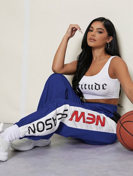 

sxy letter graphic tank & carrot pants set k2kj#, White