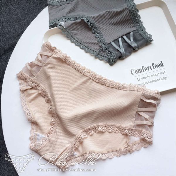 

lovely cross panties ice silk floral lace women underwear seamless briefs female transparent lingerie simple panty, Black;white