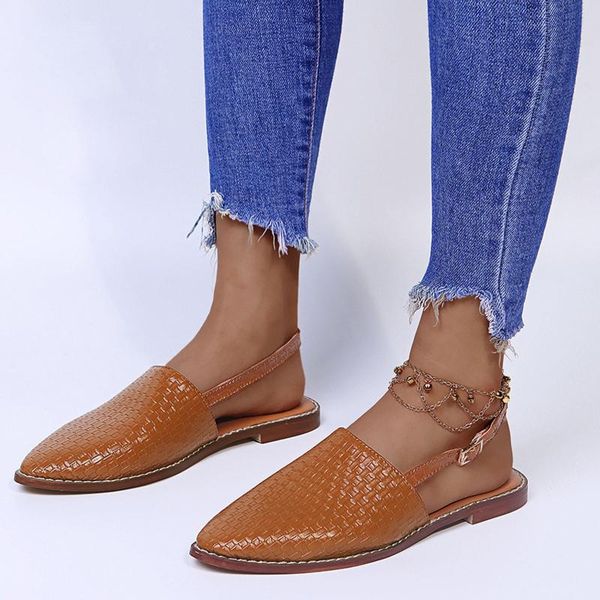 

sandals summer women flat pointed toe roman shoes buckle strap woman 2021 low heels casual sandalias mujer, Black