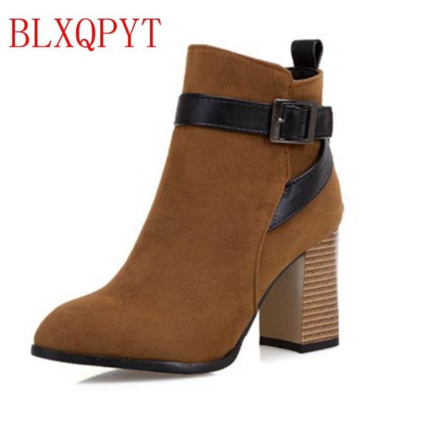 

boots blxqpyt winter 33-50 size round toe buckle for women ankle heels 8cm fashion shoes casual zip snow t9-3, Black