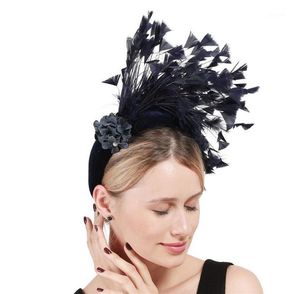 

vintage flowers velvet thick headbands women feather head band headwear wide plastic hairbands bohemian navy hair accessories1
