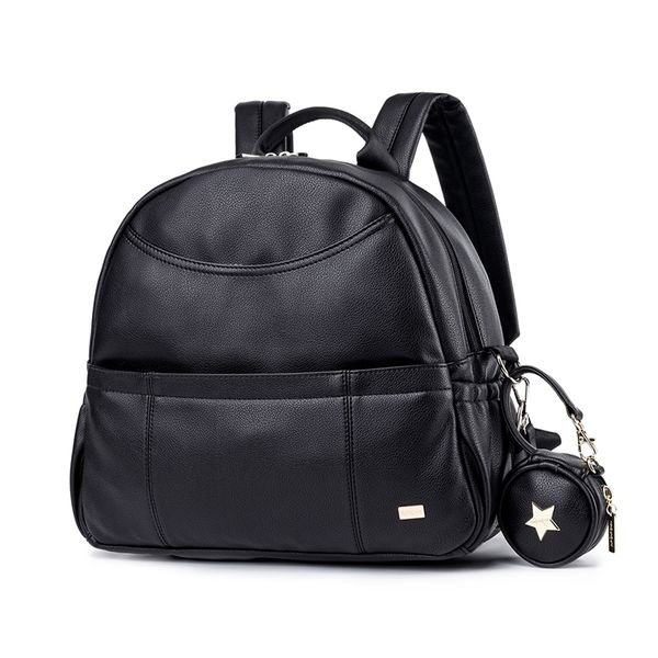 Moda PU Preto Fralda Mochila Para Bebê Grande Capacidade Pockets Pockets Fralds Bolsa Para Mãe Viagens Saco Saco 211025