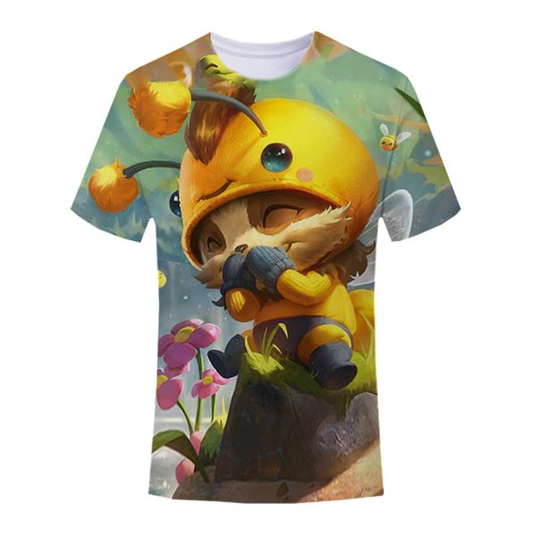 

2021 game t-shirt lol league of legends cute pattern 3d printing t-shirt men and women casual o-neck street casual loose fashion hip-hop top, White;black
