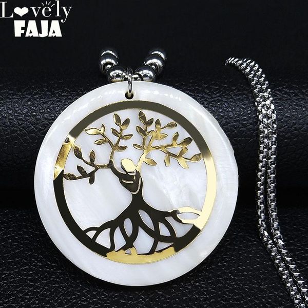 

pendant necklaces 2021 tree of life shell stainless steel for women gold color big long pendants jewelry bisuteria n2011s03, Silver