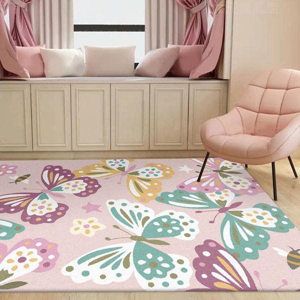 

carpets modern lovely pink color butterfly sweet princess printed washable carpet rug living room bedroom beside sofa table mats