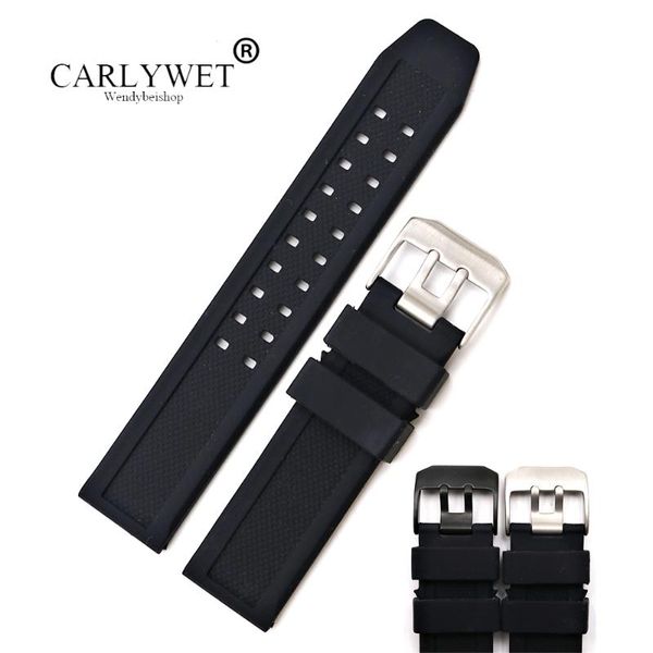 

watch bands carlywet 23mm wholesale rubber silicone replacement wrist band strap belt with black silver buckle, Black;brown