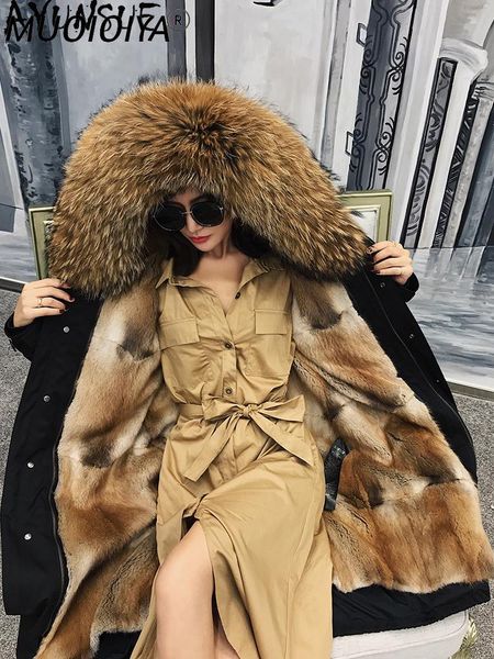 

women's fur & faux real coat female mink liner long jacket 2022 winter clothes women collar luxury woman parkas 202201111, Black