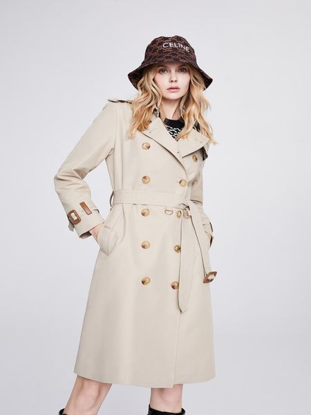 

women's trench coats spring and autumn double breasted coat medium long fashion slim female, Tan;black