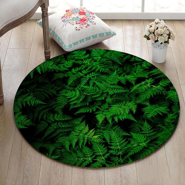 

bath mats green fern leaves round indoor home living room floor area rugs children's carpets kitchen non-slip cushion office door mat