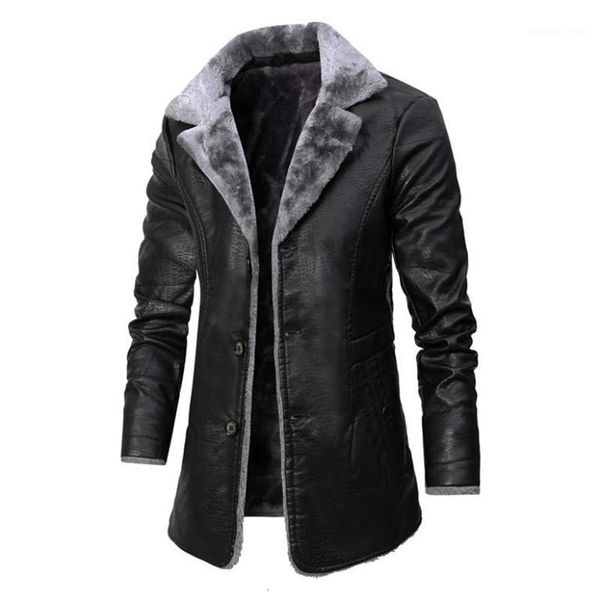 

men's fur & faux leather jacket men coats pu outerwear business winter male fleece warm, Black