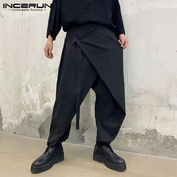 

cotton men harem pants streetwear plain joggers punk loose elastic waist trousers 2021 casual irregular s-5xl men's, Black
