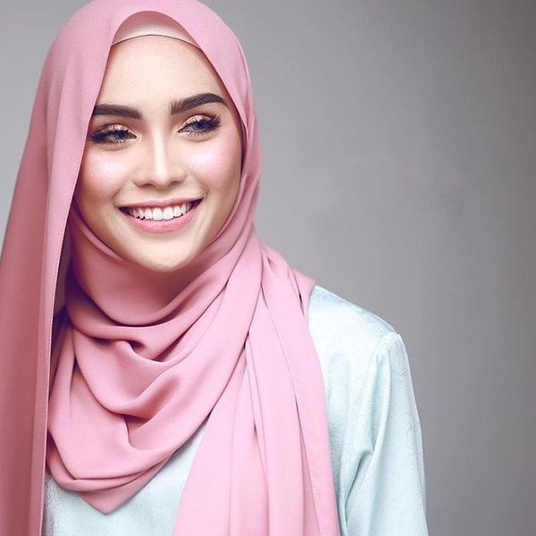 

scarves ljcuiyao women plain chiffon hijabs wrap solid color shawls headband muslim winter bandana silk scarf 73*178cm, Blue;gray
